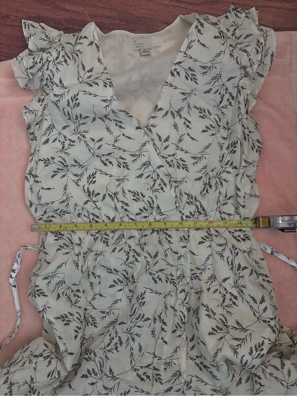 a new day White Midi Dress with Black Floral Motif